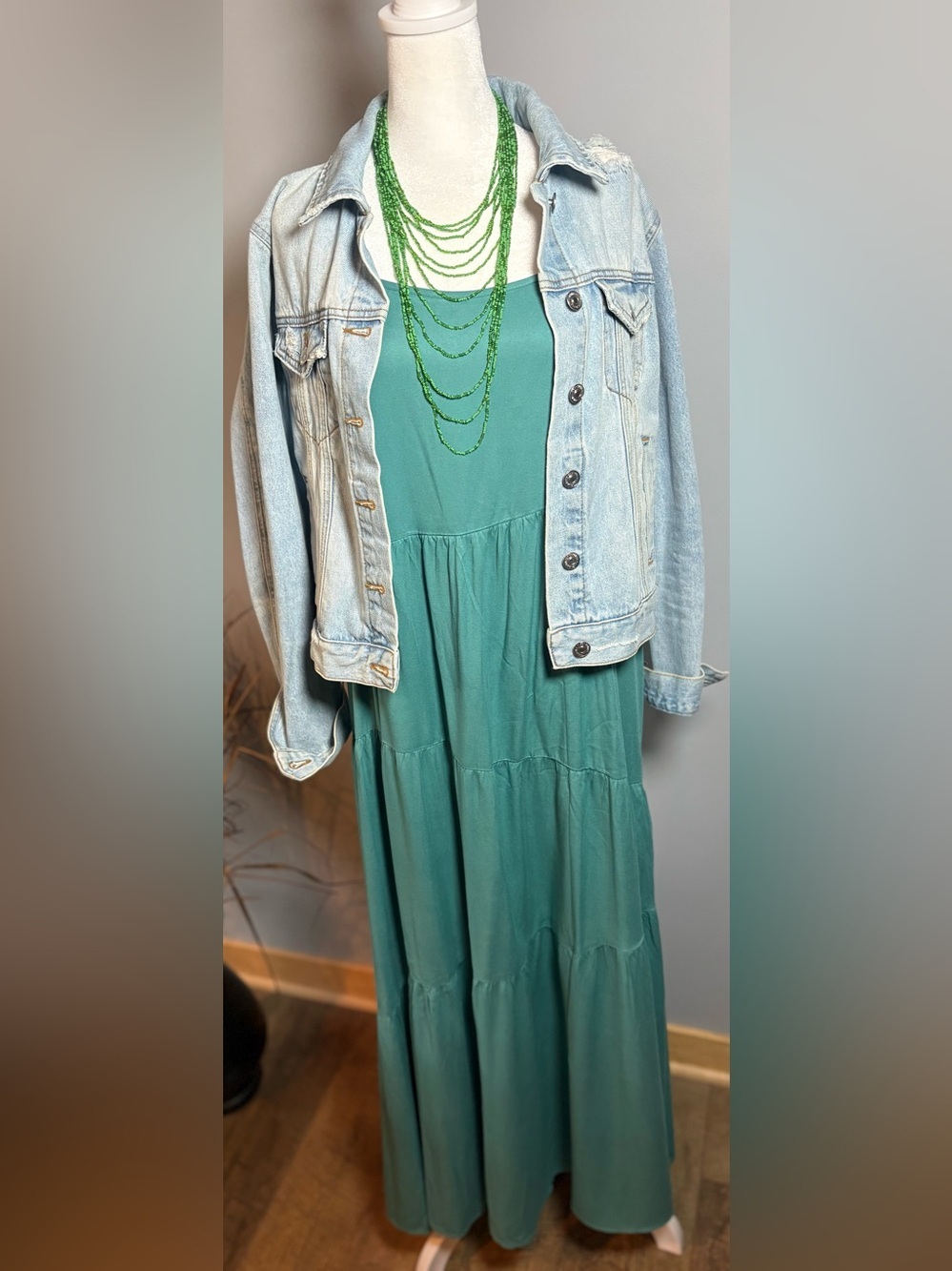 NWT ANRABESS Teal Tiered Maxi Dress XL Boho Beach Vacation Flowy - Picture 5 of 11